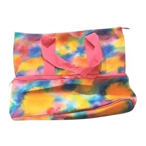 Tie Dye Rainbow Insulated Tote Bag Zip Top Cooler Pink Handles‎ Beach Travel Bag